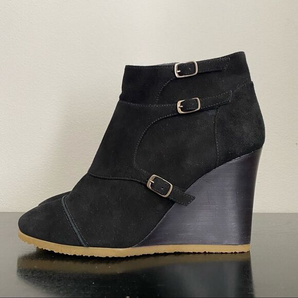 JCREW Greer black suede wedge buckle zip up ankle bootie - Picture 2 of 8